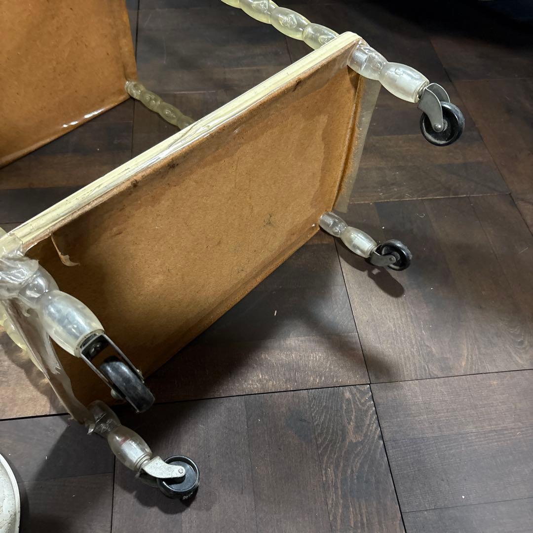 JAL? 不明　レトロ キッチンワゴン ポップ 2段 キャスター付　ジャンク