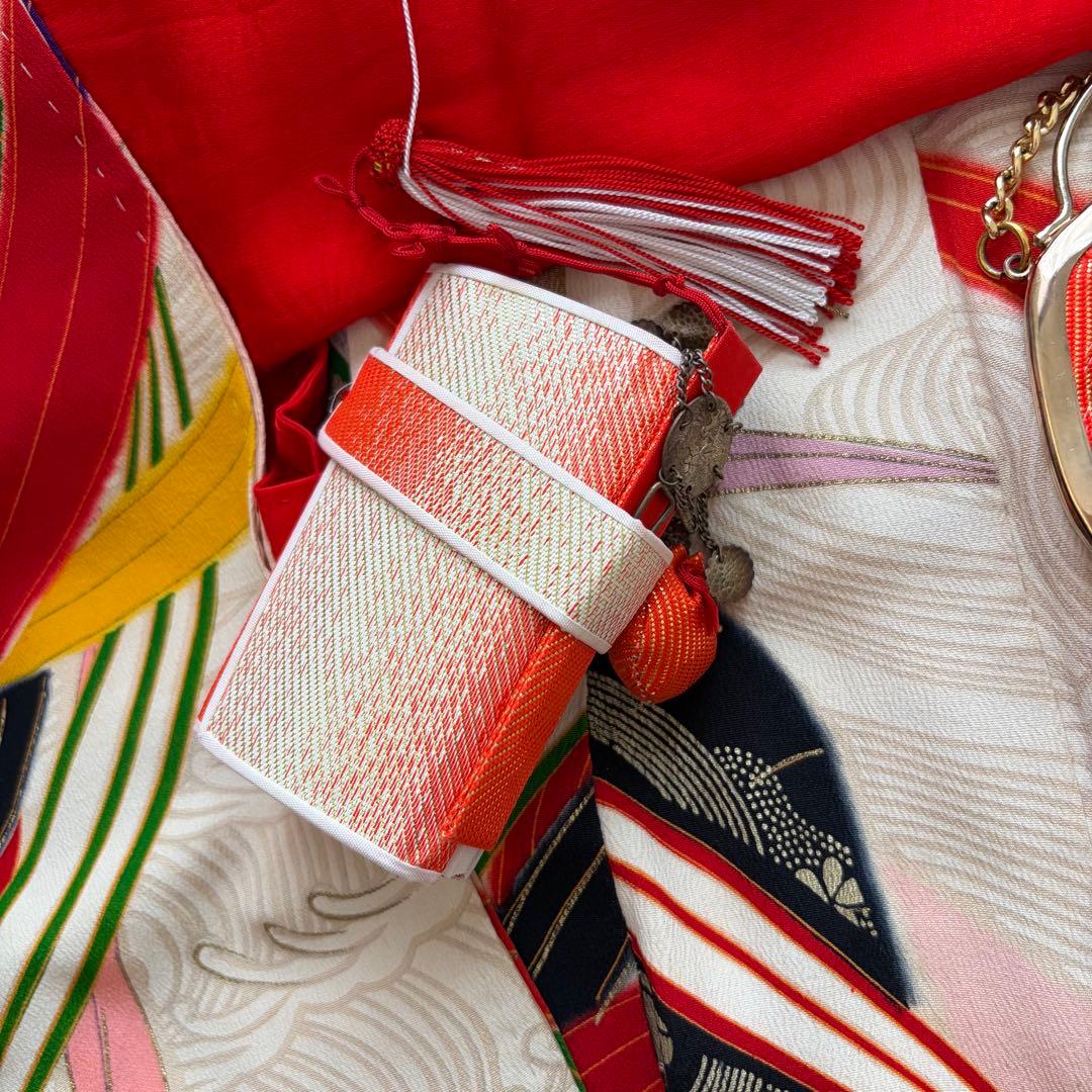 七五三　着物　正絹　アンティーク　レトロ　ピンク７歳　日本髪　結び帯　フルセット