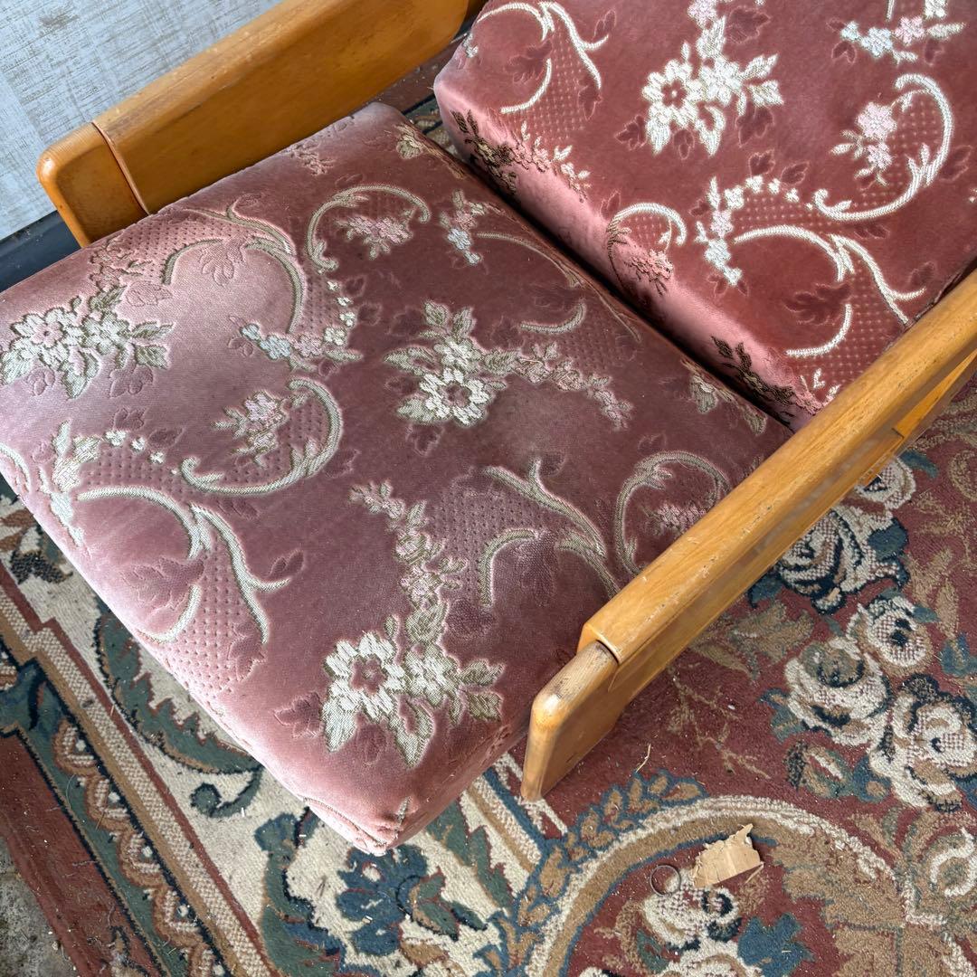 昭和レトロ カリモク 花柄ベロア リクライニングチェア 一人掛けソファー ロビー