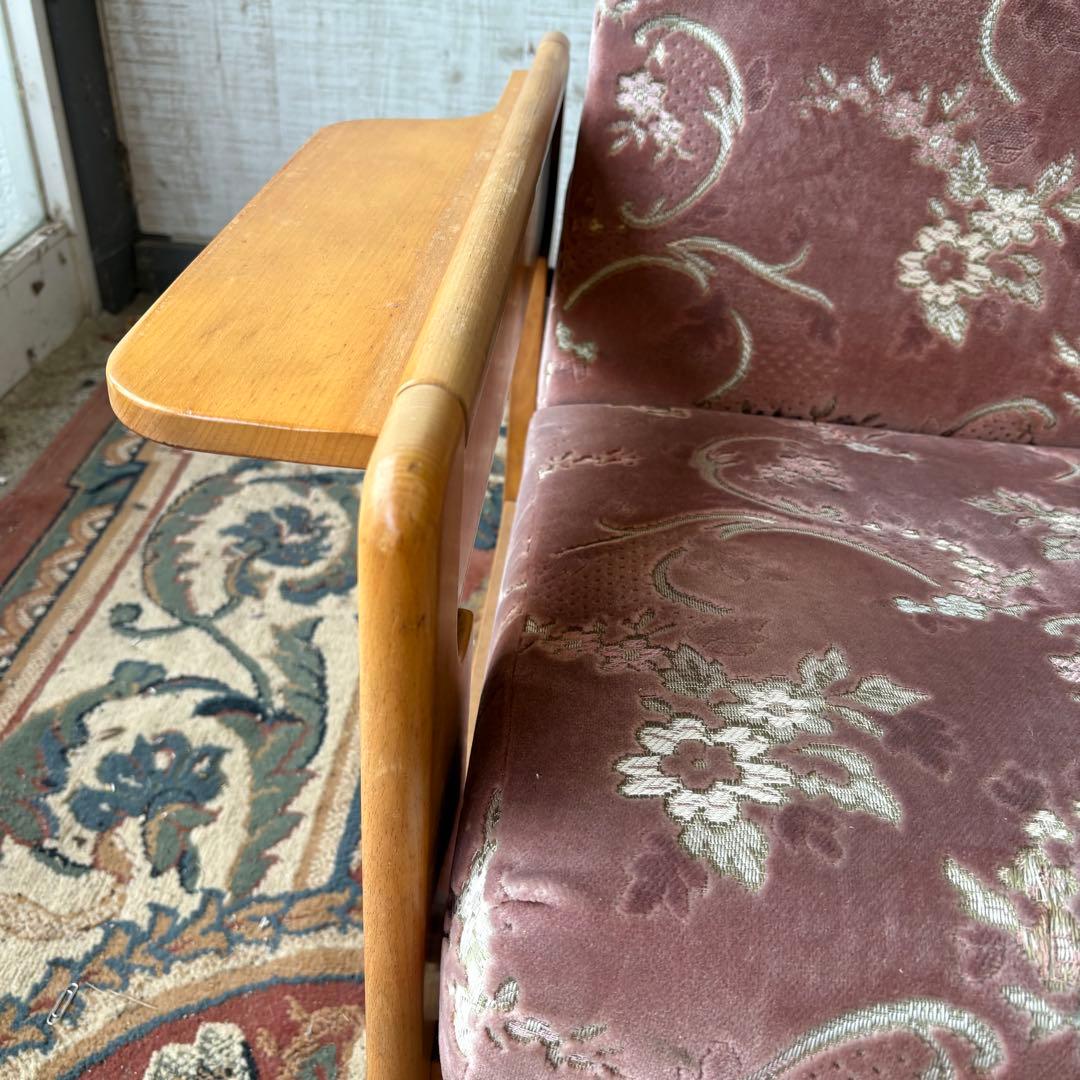 昭和レトロ カリモク 花柄ベロア リクライニングチェア 一人掛けソファー ロビー