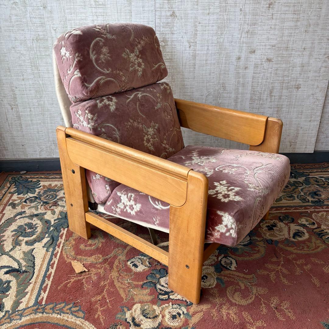 昭和レトロ カリモク 花柄ベロア リクライニングチェア 一人掛けソファー ロビー