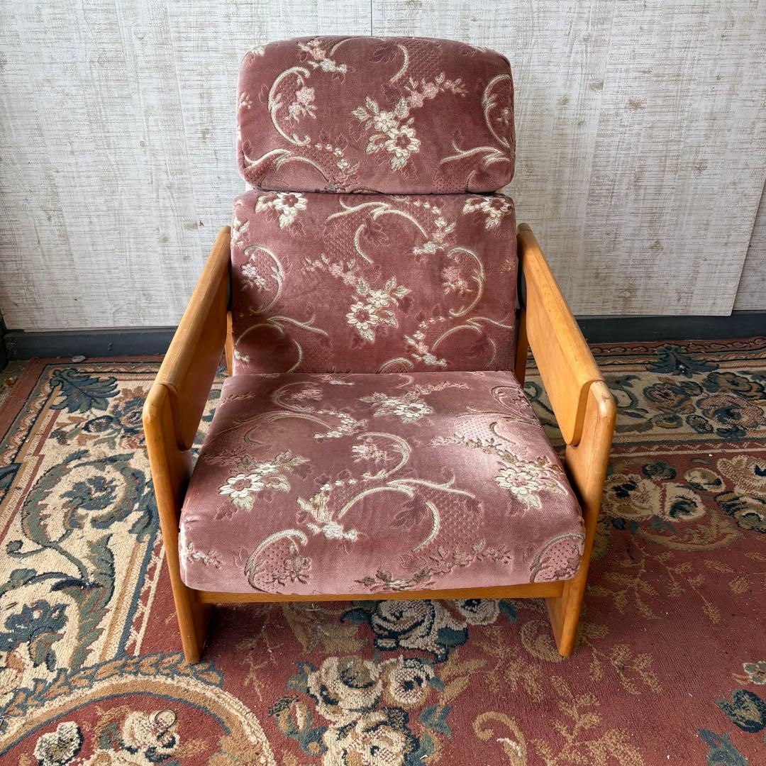昭和レトロ カリモク 花柄ベロア リクライニングチェア 一人掛けソファー ロビー