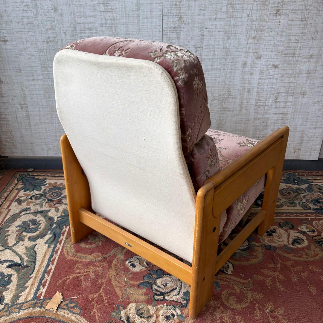 昭和レトロ カリモク 花柄ベロア リクライニングチェア 一人掛けソファー ロビー