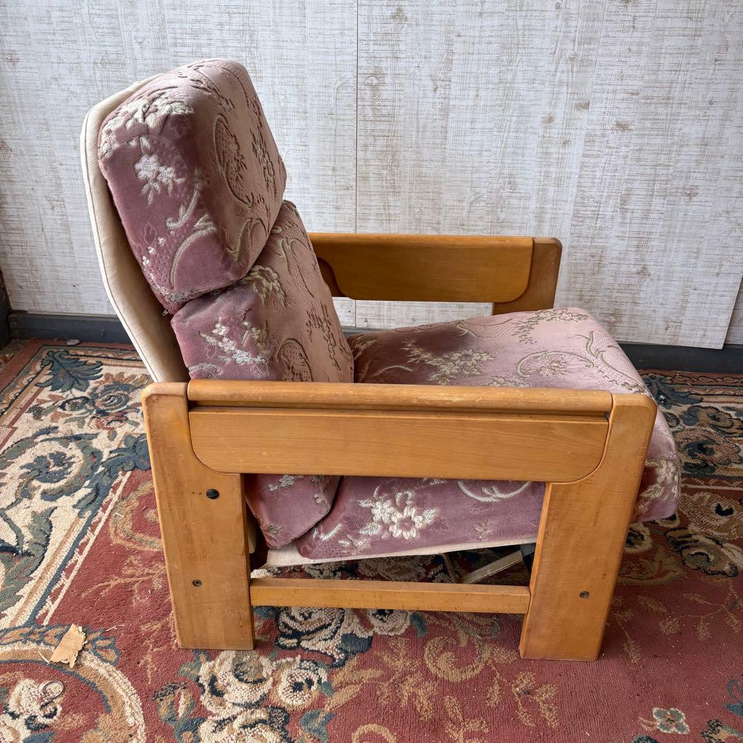 昭和レトロ カリモク 花柄ベロア リクライニングチェア 一人掛けソファー ロビー