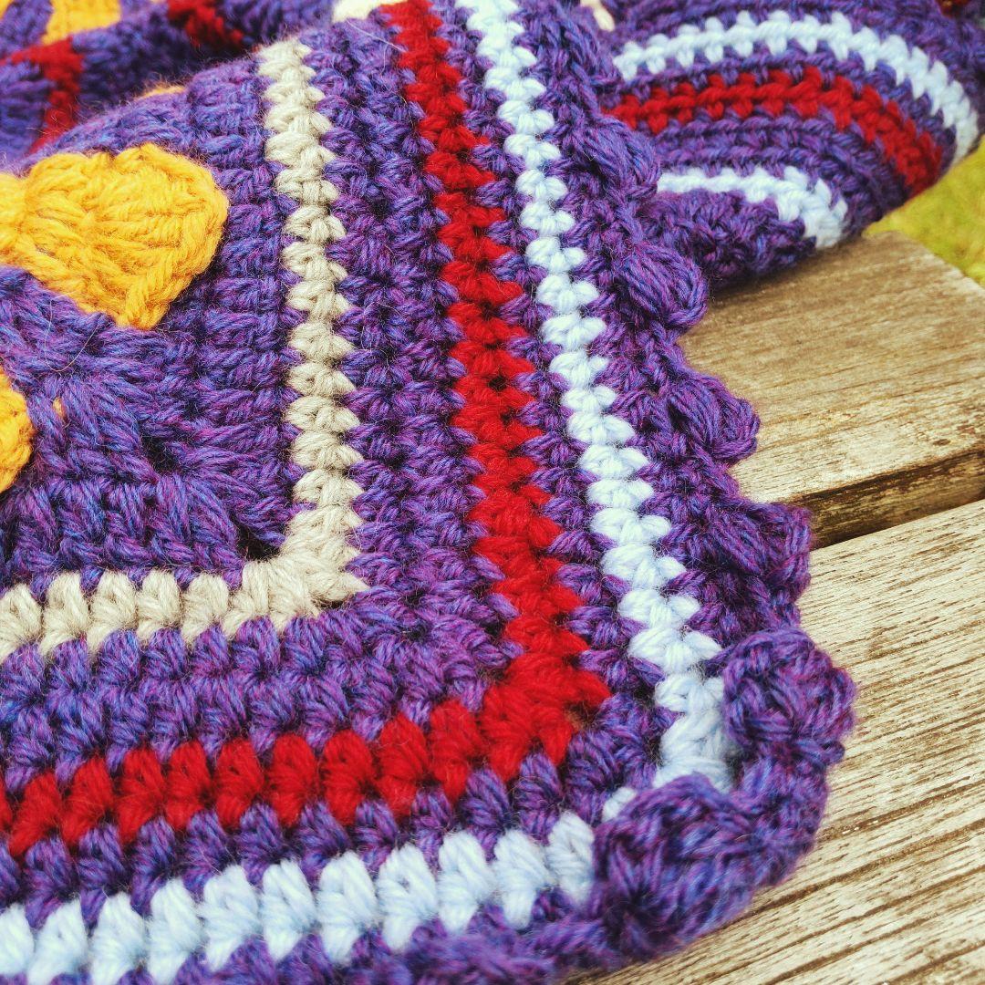 手編み デイジーモチーフ ブランケット レトロ ポップ