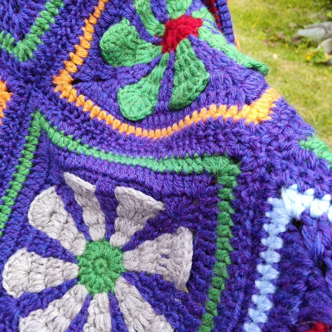 手編み デイジーモチーフ ブランケット レトロ ポップ