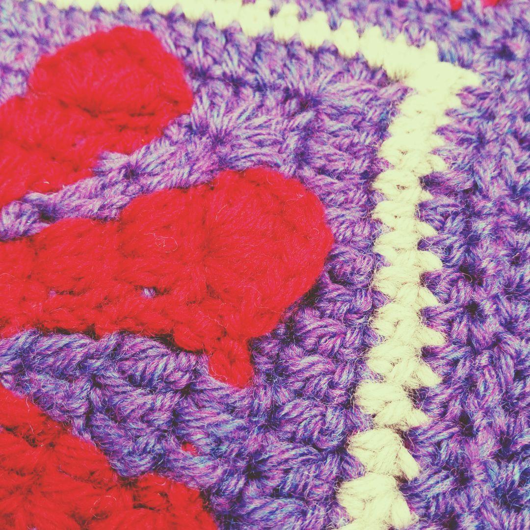 手編み デイジーモチーフ ブランケット レトロ ポップ