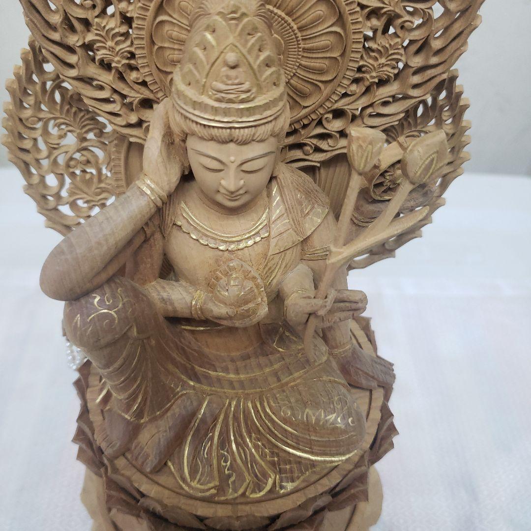Ｂフライデー蔵出し特価仏像香木 特上彫り如意輪観音菩薩像3寸眼入り 二重唐草光背