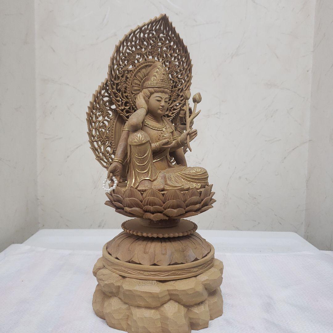 Ｂフライデー蔵出し特価仏像香木 特上彫り如意輪観音菩薩像3寸眼入り 二重唐草光背