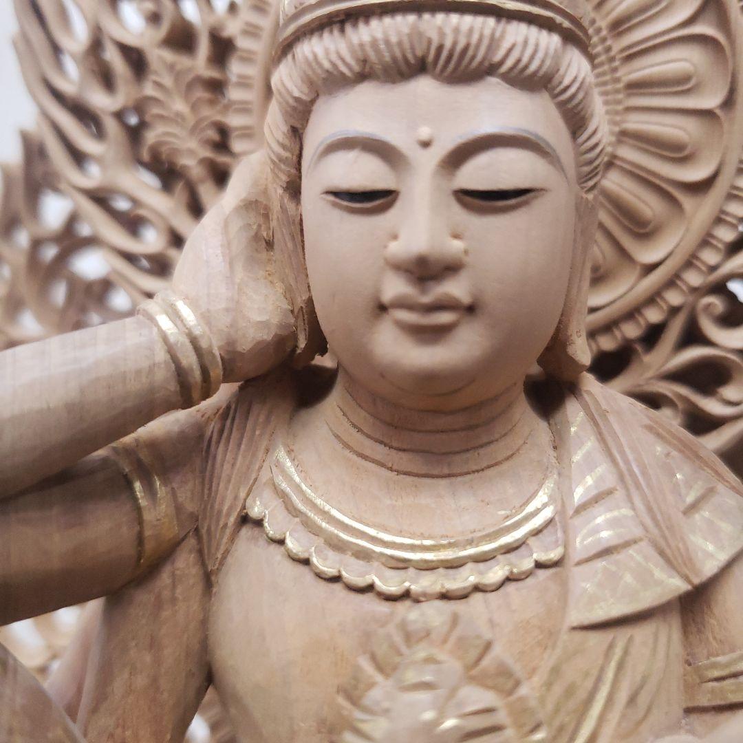 Ｂフライデー蔵出し特価仏像香木 特上彫り如意輪観音菩薩像3寸眼入り 二重唐草光背