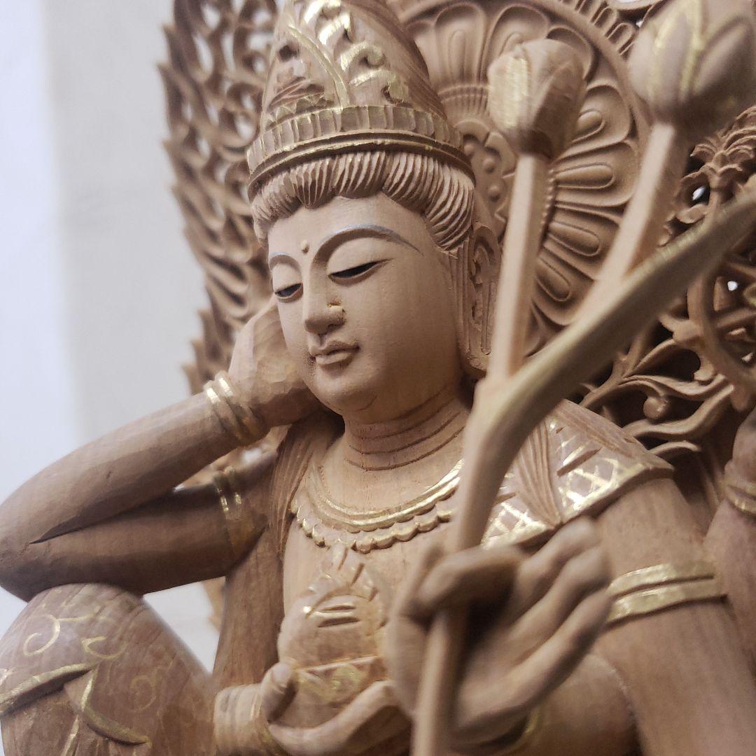 Ｂフライデー蔵出し特価仏像香木 特上彫り如意輪観音菩薩像3寸眼入り 二重唐草光背