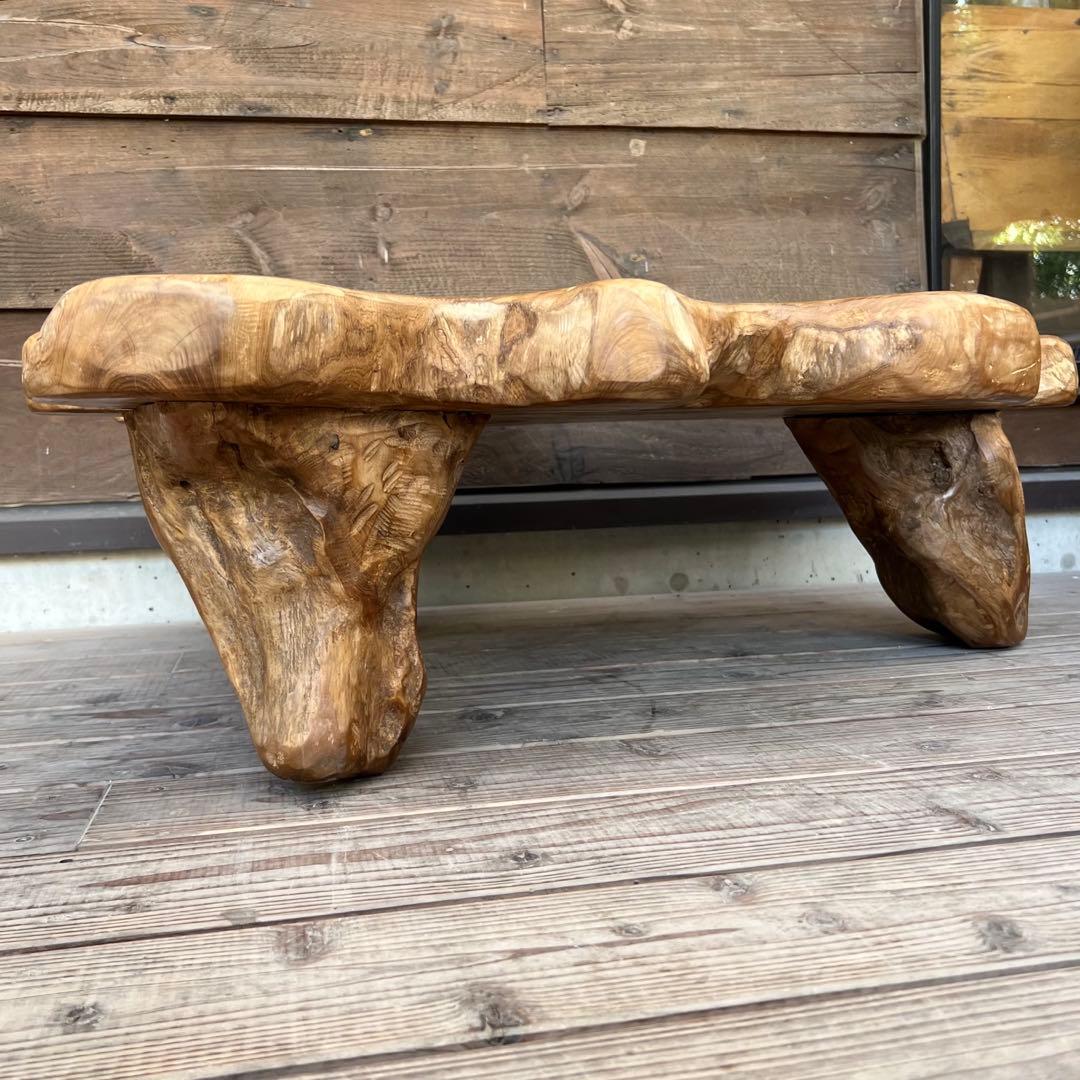 極厚 希少木材 オールドチーク材 切株テーブル 94cm ちゃぶ台 無垢材 机