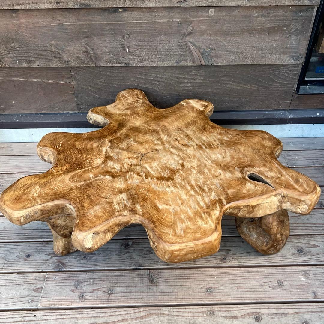 極厚 希少木材 オールドチーク材 切株テーブル 94cm ちゃぶ台 無垢材 机