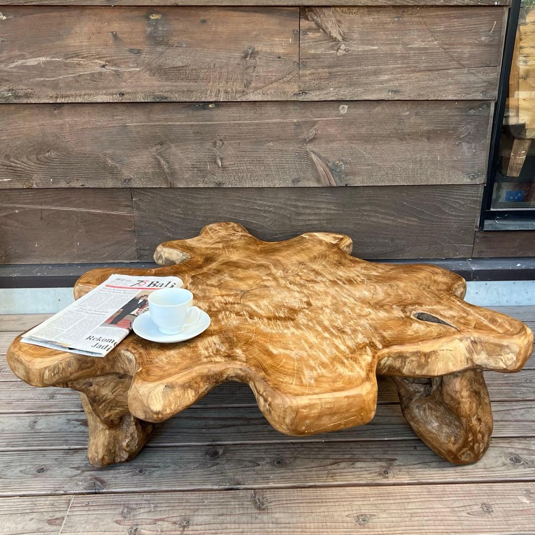 極厚 希少木材 オールドチーク材 切株テーブル 94cm ちゃぶ台 無垢材 机