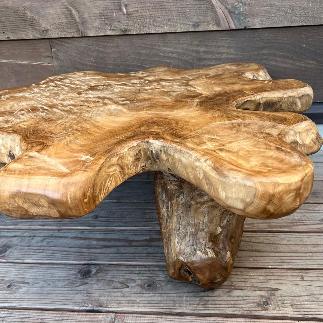 極厚 希少木材 オールドチーク材 切株テーブル 94cm ちゃぶ台 無垢材 机