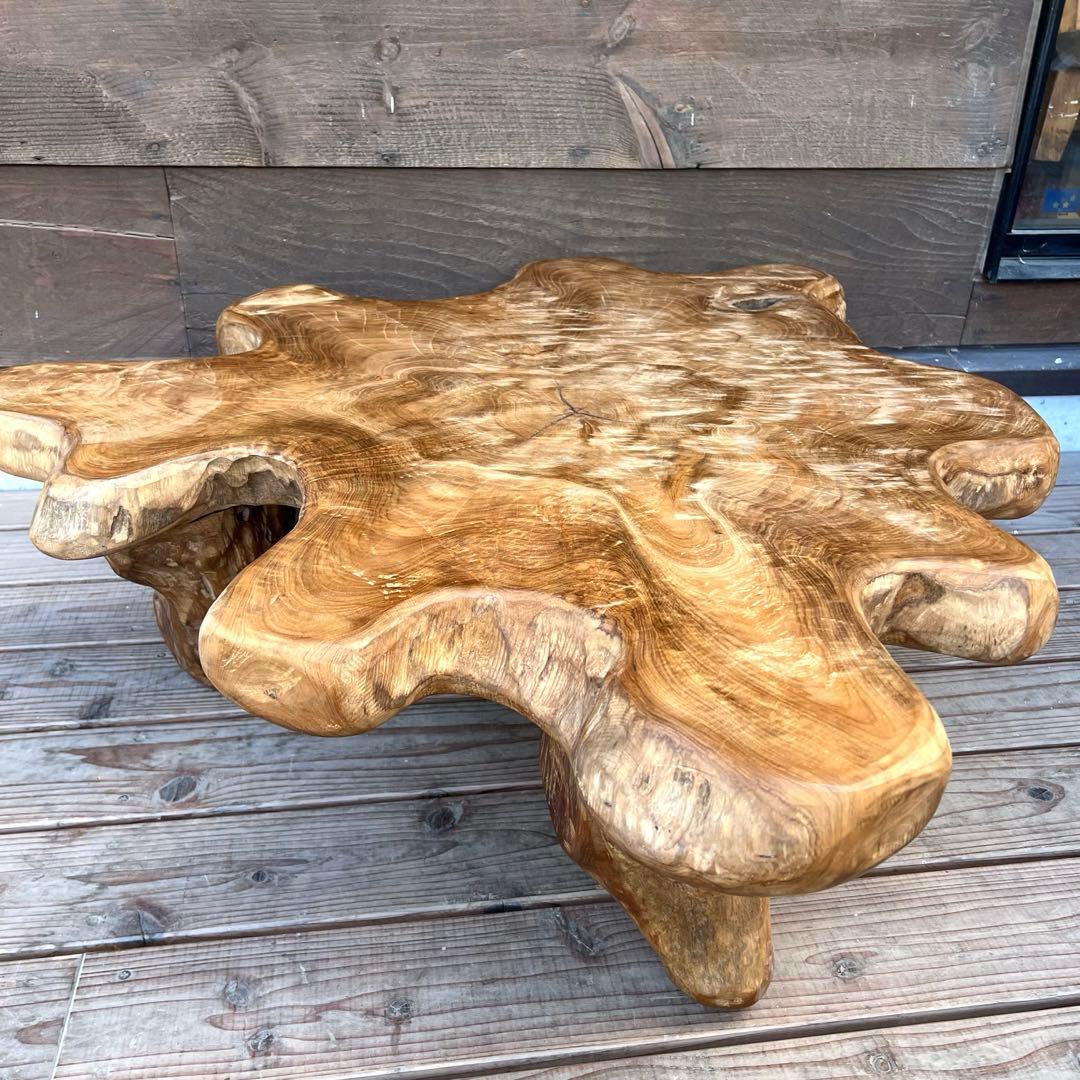 極厚 希少木材 オールドチーク材 切株テーブル 94cm ちゃぶ台 無垢材 机