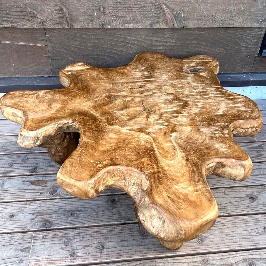 極厚 希少木材 オールドチーク材 切株テーブル 94cm ちゃぶ台 無垢材 机