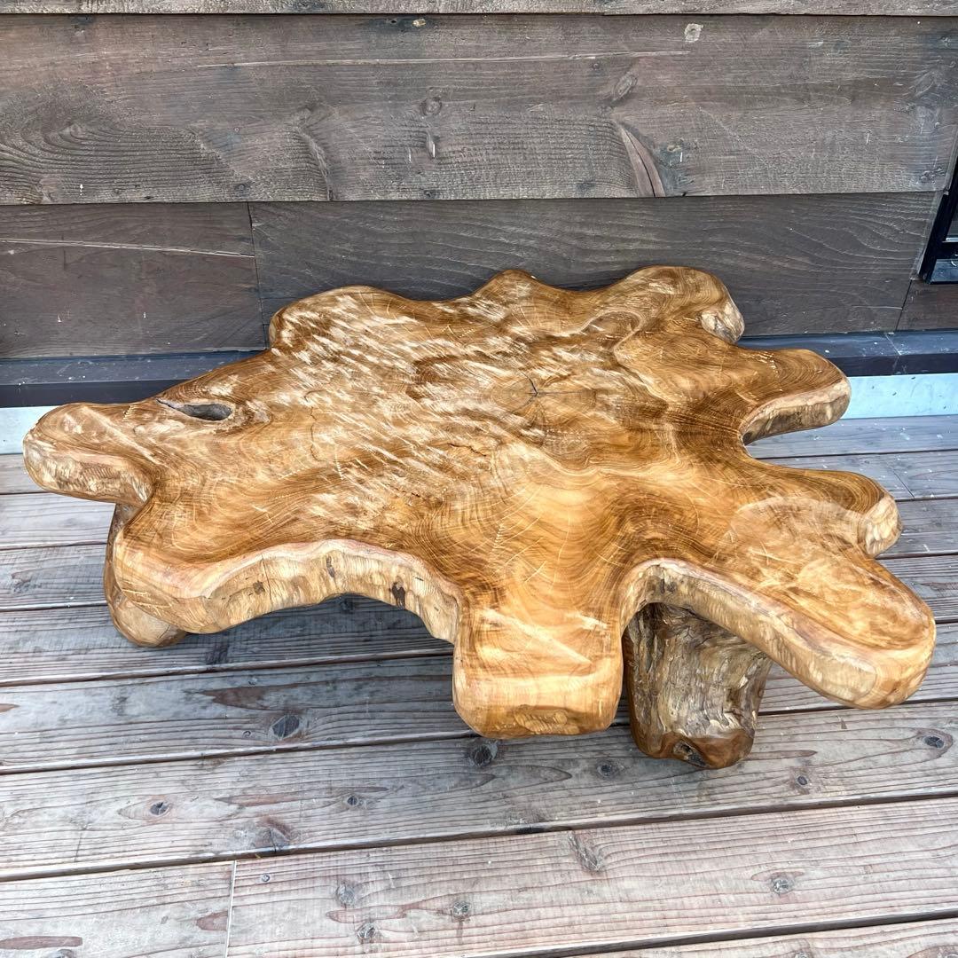 極厚 希少木材 オールドチーク材 切株テーブル 94cm ちゃぶ台 無垢材 机
