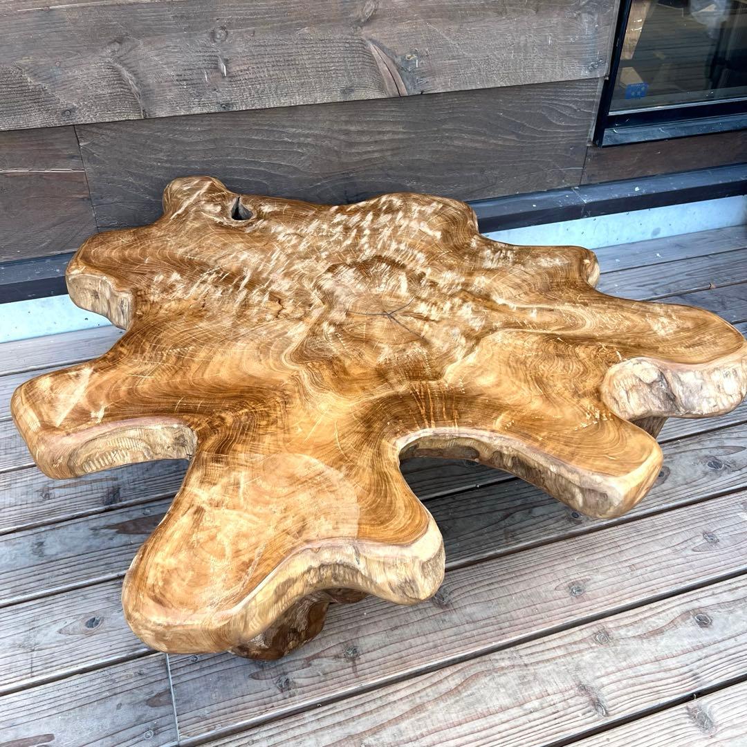 極厚 希少木材 オールドチーク材 切株テーブル 94cm ちゃぶ台 無垢材 机