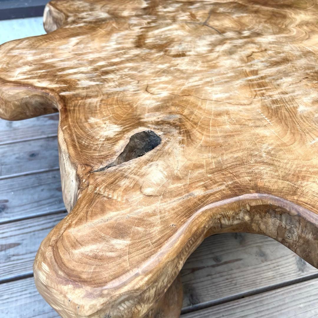 極厚 希少木材 オールドチーク材 切株テーブル 94cm ちゃぶ台 無垢材 机