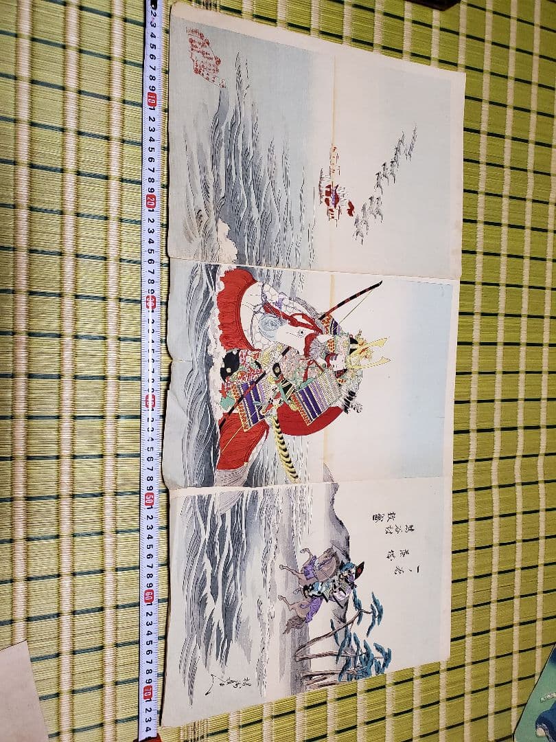 【浮世絵版画】揚州周延　平敦盛一の谷の戦い　三枚続きUkiyo-e