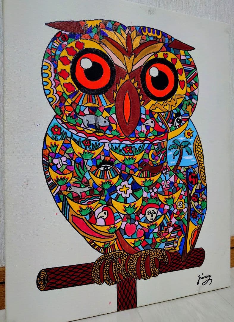 【F6号】ジミー大西【森】手描き/表裏サイン有/油彩/アクリル/絵画/額縁/額装