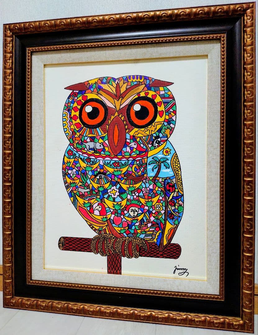 【F6号】ジミー大西【森】手描き/表裏サイン有/油彩/アクリル/絵画/額縁/額装