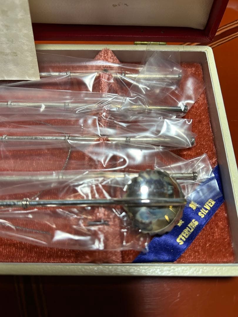 芝翫香　銀製　ストロースプン　貴重品　5本組　未使用品　ミニブラシ付き