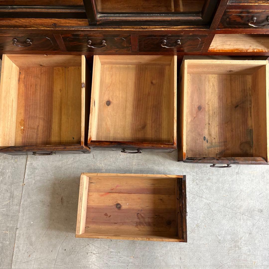 アンティーク 黒柿材 けやき ガラス 茶箪笥 キャビネット 昭和レトロ z460