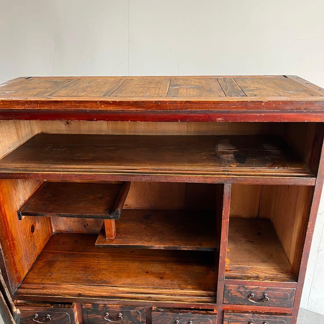 アンティーク 黒柿材 けやき ガラス 茶箪笥 キャビネット 昭和レトロ z460