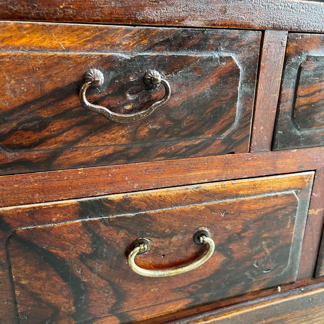 アンティーク 黒柿材 けやき ガラス 茶箪笥 キャビネット 昭和レトロ z460