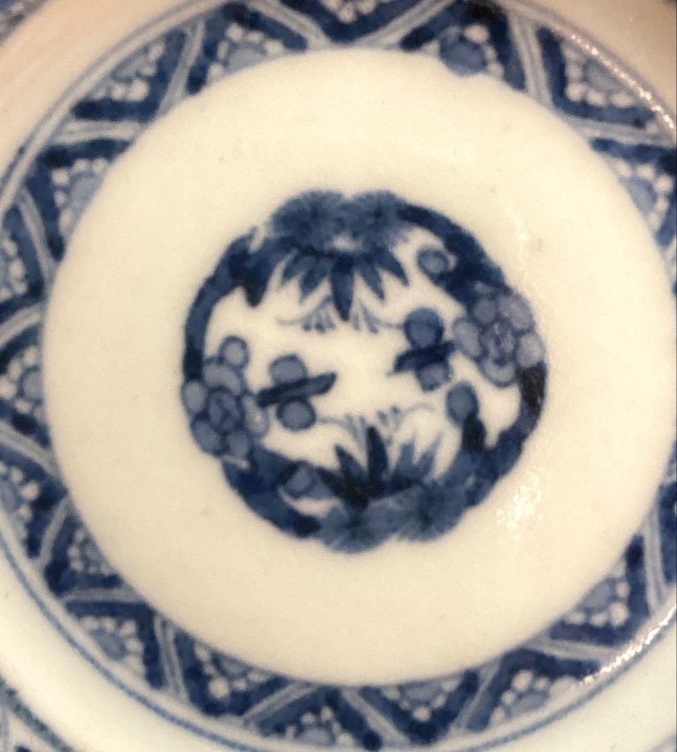 A1060 古伊万里　染付　花唐草　見込松竹梅に富士　輪花型　小皿　　5枚