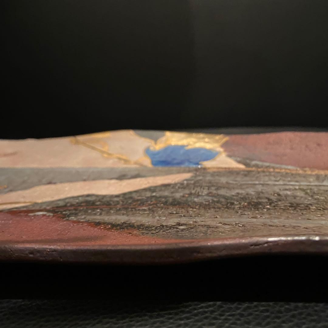 梅山窯 中村卓夫 象嵌色絵 長皿 盛皿 作家もの 共箱 共布 九谷焼 陶器