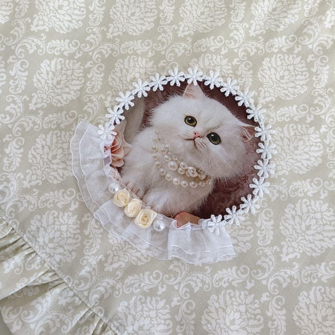 18.レッスンバッグ 3点セット 猫 ネコ アニマル アイボリー ダマスク