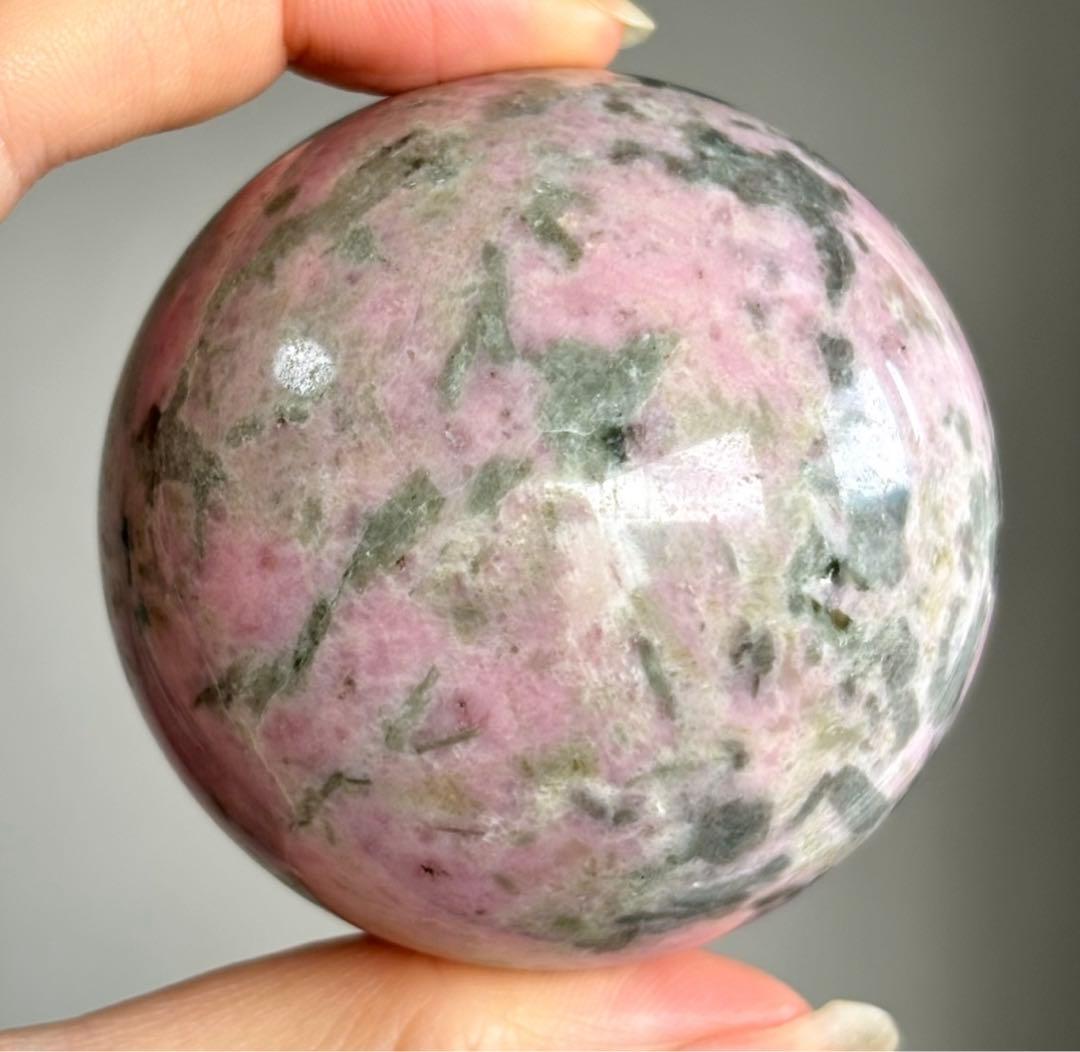 再入荷　レア　高品質　ピンクオパール　グリーントルマリン　共生　スフィア　天然石