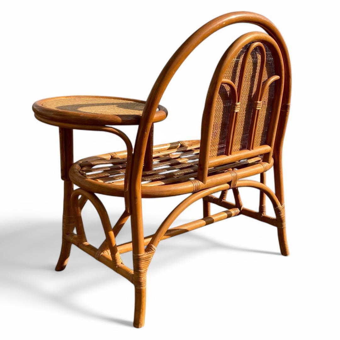 ラタン テレフォンべンチ 藤家具 椅子 テーブル付き 昭和レトロ ヴィンテージ