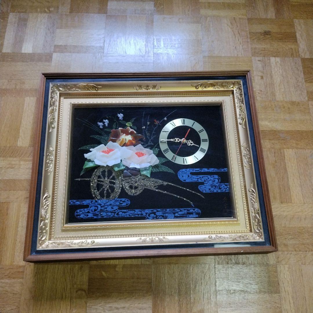 アンティーク 額装 額縁 宝石画 貴石画 クォーツ時計 壁掛け 昭和
