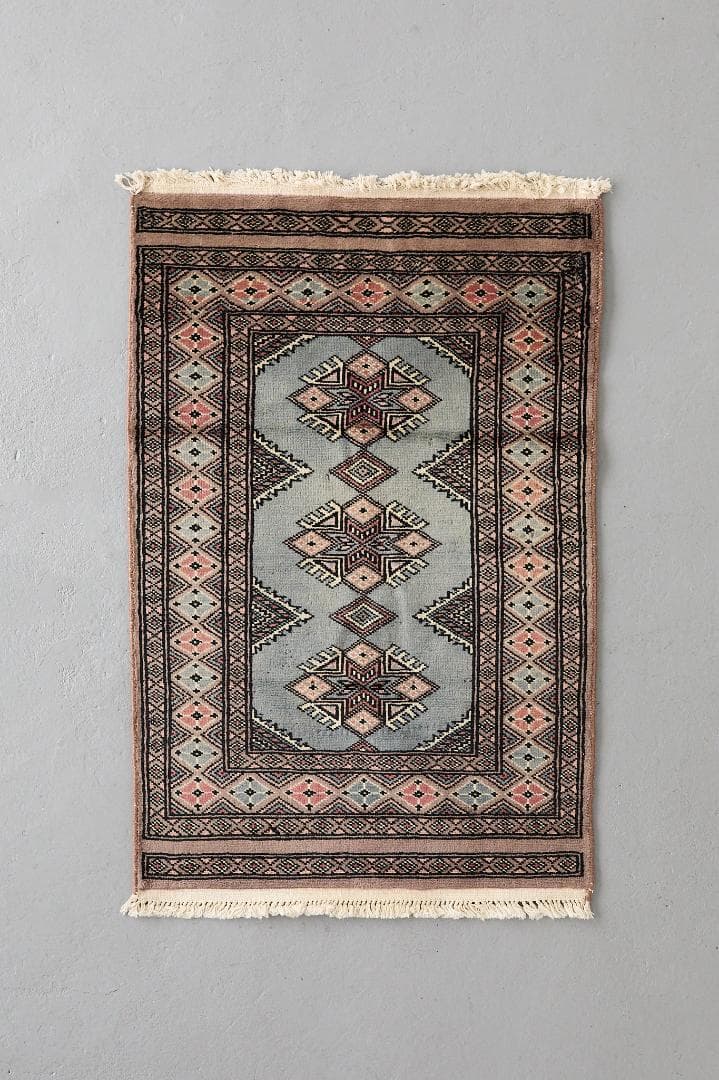 ヴィンテージラグ　トライバルラグ　パキスタン産（100×63cm）青　茶　グレー