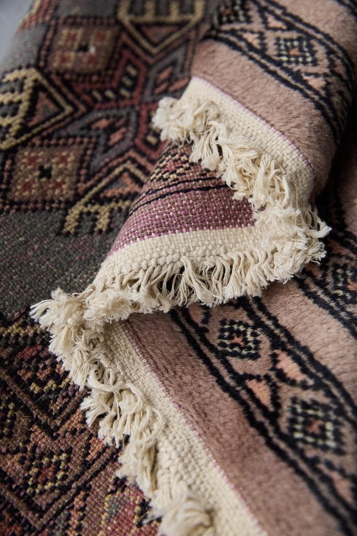 ヴィンテージラグ　トライバルラグ　パキスタン産（100×63cm）青　茶　グレー