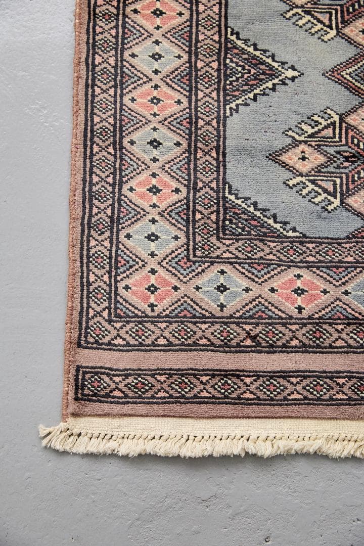 ヴィンテージラグ　トライバルラグ　パキスタン産（100×63cm）青　茶　グレー