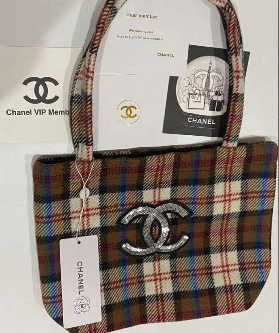 CHANEL シャネルノベルティ　トートバッグ　ハンドバッグ　ブラウンチェック