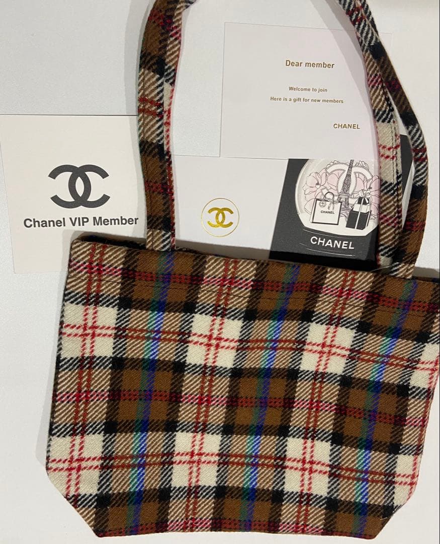 CHANEL シャネルノベルティ　トートバッグ　ハンドバッグ　ブラウンチェック