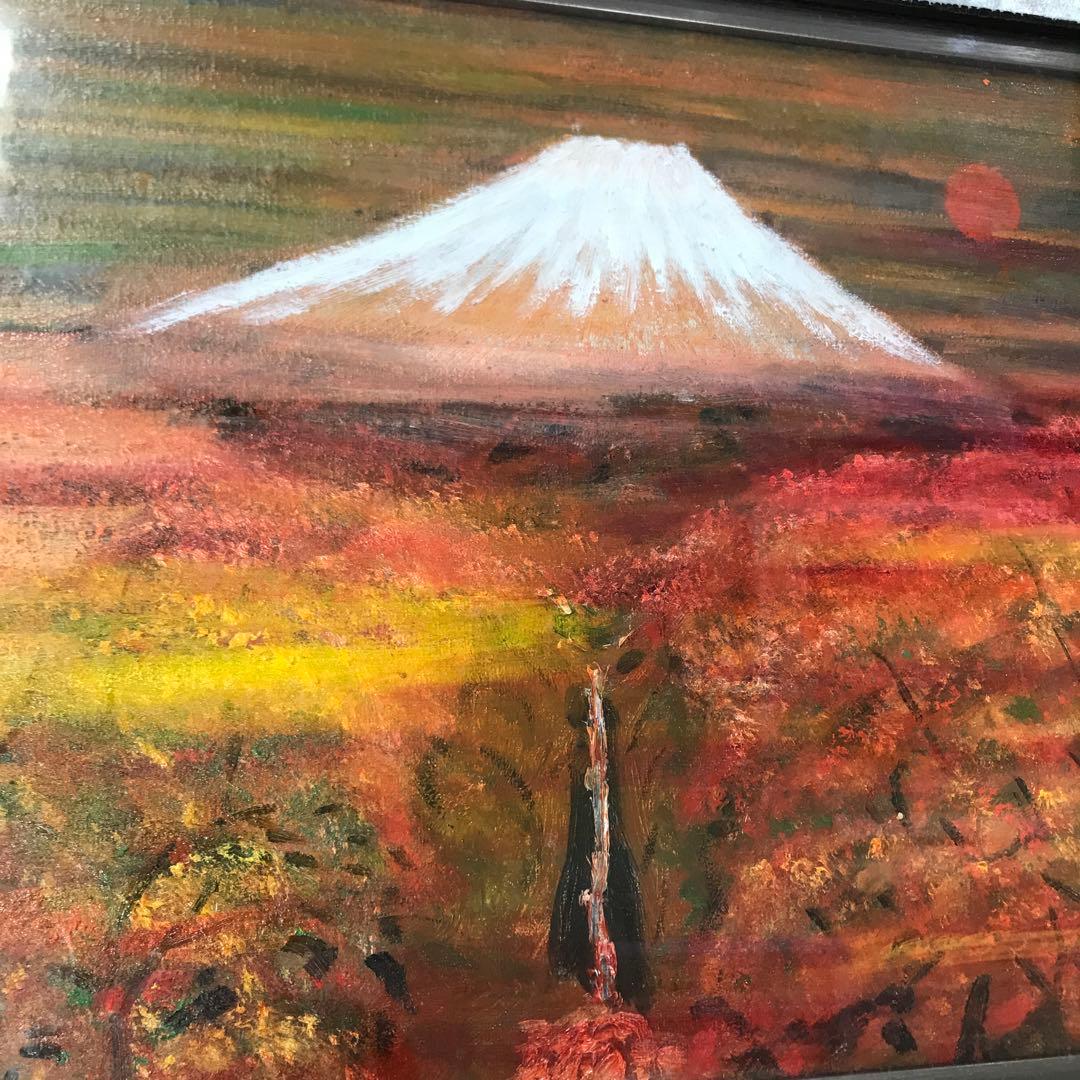 油彩画 真筆保証 富士山と滝と紅葉 自作絵画 堀口 守 - メルカリ