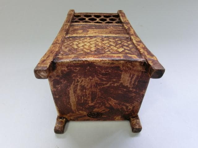 筆立□「木米」茶杓立て 筆筒 古い籠型透かし筆立て 四足