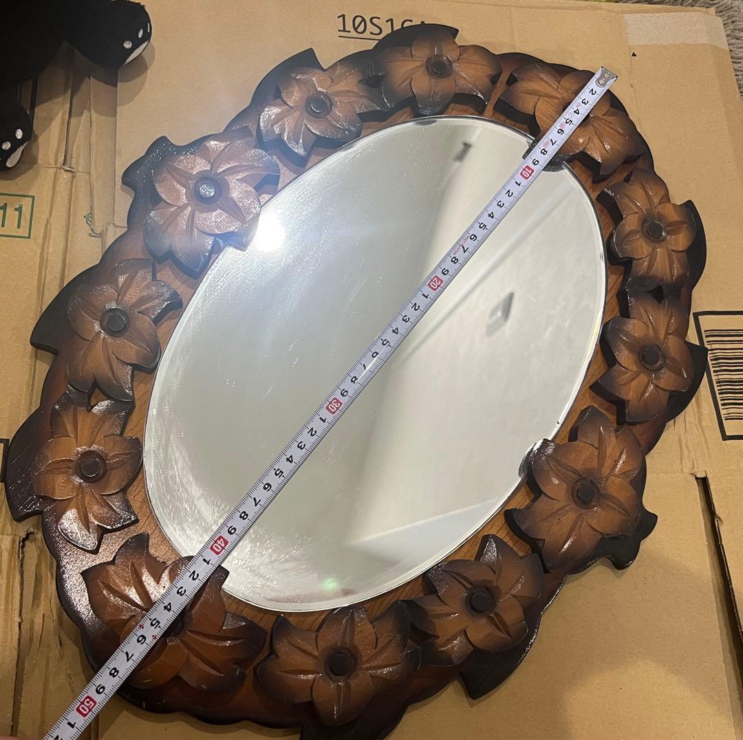 【送料込み！】ミラー　鏡　アンティーク　木製　掛け鏡