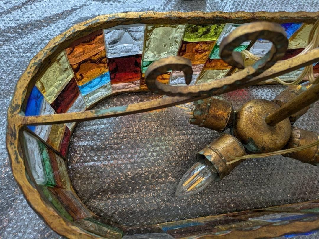 【超希少】イタリア製　シャンデリア　照明　アンティーク　ガラス　ビンテージ