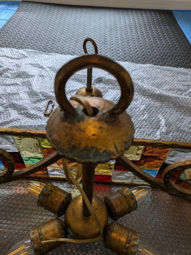 【超希少】イタリア製　シャンデリア　照明　アンティーク　ガラス　ビンテージ