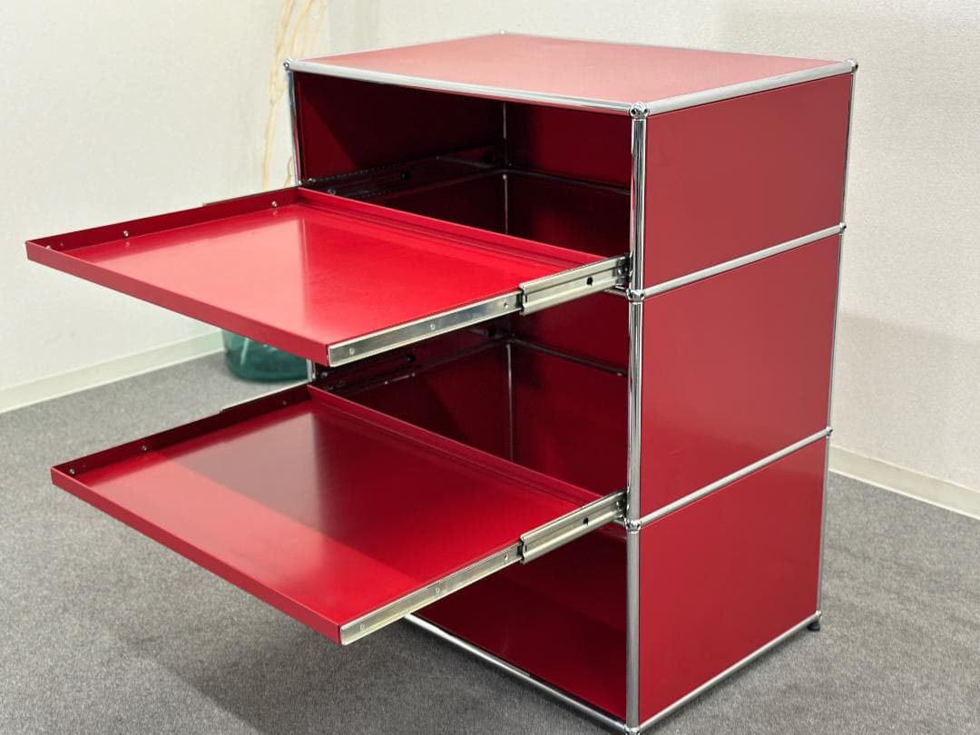 正規品■USMハラー■シェルフ　スライドトレー付き　奥行き深め　ルビーレッド