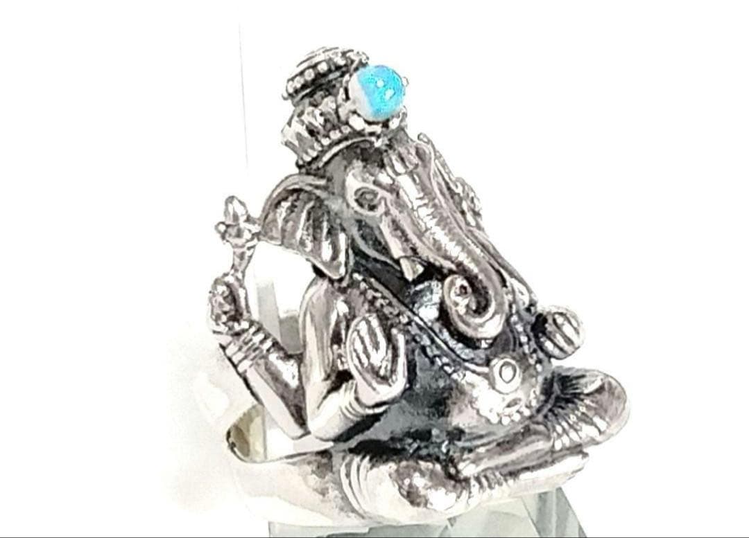 ガネーシャ　オパール付き　ハンドメイド　シルバーリング