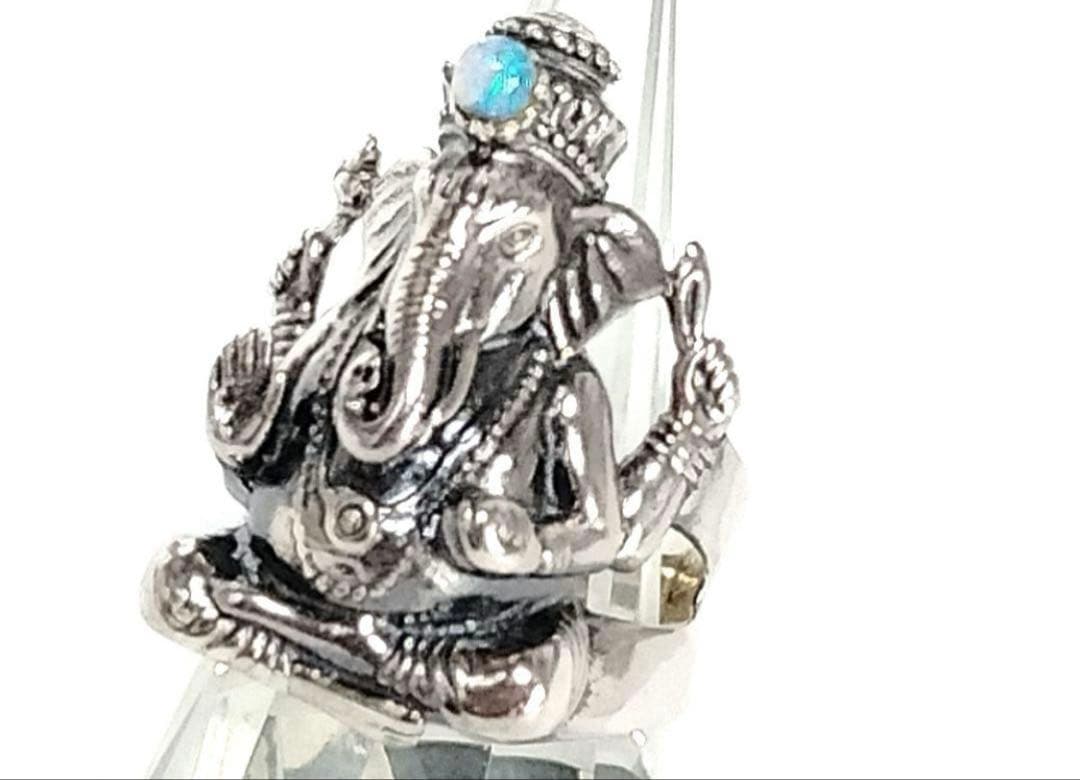 ガネーシャ　オパール付き　ハンドメイド　シルバーリング